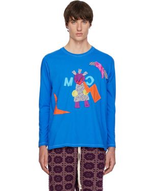 Edward Cuming Appliqué Long Sleeve 'Cum' T-Shirt - Blue