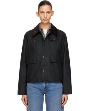 Barbour Blouson Ajusté Spey Vert En Canevas Ciré - Noir