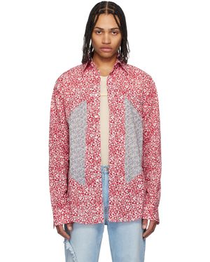 Edward Cuming Chemise Rouge En Coton À Panneaux Et À Motif Fleuri