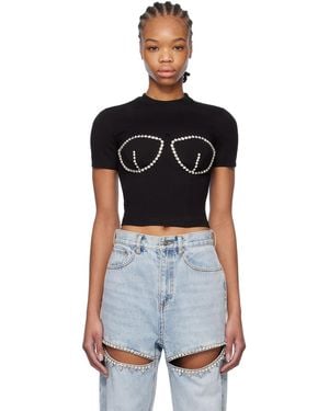 Area Crystal Bustier Cup T-Shirt - Black