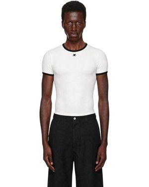 Courreges T-Shirt Blanc À Bordures Contrastées