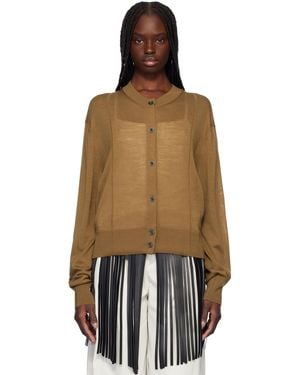 RECTO. Tan Crewneck Sheer Knit Cardigan - Multicolour