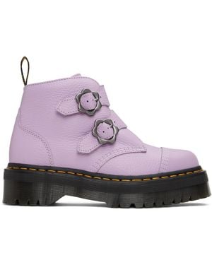 Dr. Martens パープル Devon Flower Buckle プラットフォーム ブーツ