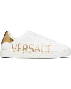 Versace Baskets Blanches À Logo Et À Motif Greca - Noir