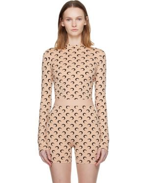 Marine Serre Tan Recycled Moon Jersey Second Skin Highneck Top - Natural
