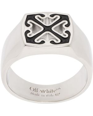 Off-White c/o Virgil Abloh Off- bague argenté et noir à quatre flèches en émail - Métallisé