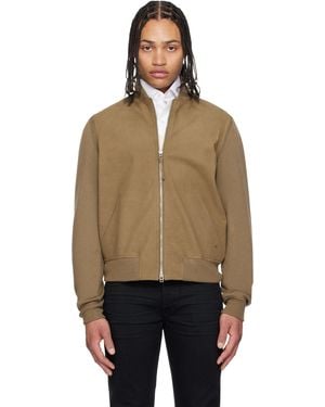 Tom Ford Khaki Nubuck Front Merino Bomber Jacket - Black