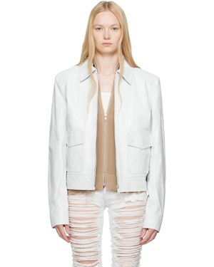 MM6 by Maison Martin Margiela Blouson De Sport Blanc Cassé En Cuir Fin
