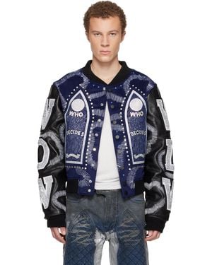 Who Decides War Hardware Cathedral Leather Varsity Jacket - Blue