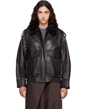 Loulou de Saison Blouson Aviateur Russo Brun En Cuir - Noir