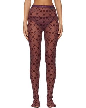 Marine Serre Burgundy Moonogram Mesh Flock Tights - Red