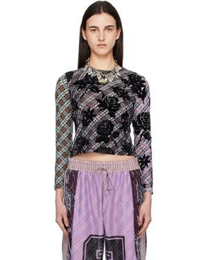 Chopova Lowena Picnic Plaid Flocked Mesh Top - Black