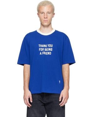 Ami Paris Printed Cotton 'Thank You For Being A Friend' T-Shirt - Blue