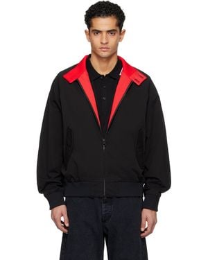 HUGO Blouson Aviateur Noir En Sergé À Col Droit Boutonné