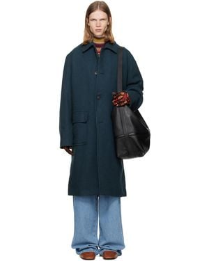 Dries Van Noten Wool Melton Coat - Blue