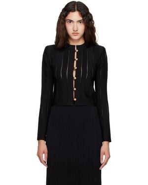 Balmain Cardigan Écourté Fléchage Noir En Tricot