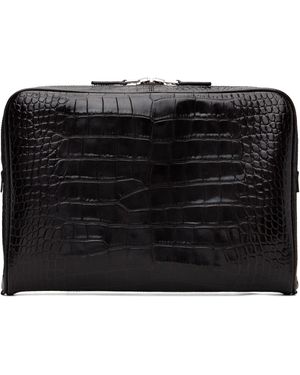 Tom Ford Shiny Printed Croc Minimal Laptop Pouch - Black
