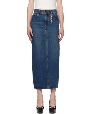 Area Zip Slit Denim Midi Skirt - Blue
