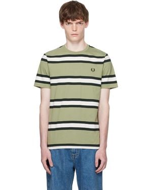 Fred Perry Khaki Bold Stripe T-Shirt - Green
