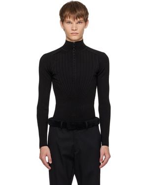 Mugler Haut Noir En Tricot Côtelé À Agrafes Et Œillets