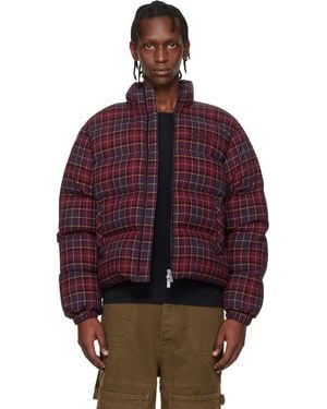 Off-White c/o Virgil Abloh Burgundy Spray Arrow Check Flannel Down Jacket - Red