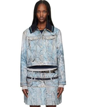 ANDERSSON BELL Blouson Bleu En Denim À Motif Serpent Trompe L'Œil Imprimé