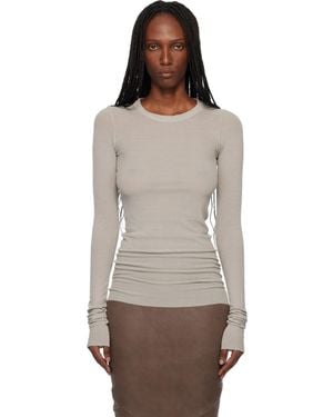 Rick Owens Off- Temple Rib Ls T-Shirt - Brown