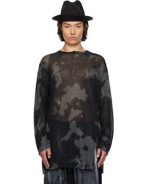 Yohji Yamamoto Pull À Manches Longues 7G Noir En Jersey Teint À Fente