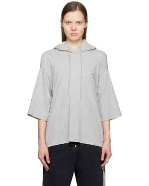 Pushbutton Square Half Sleeve Hoodie - Grey