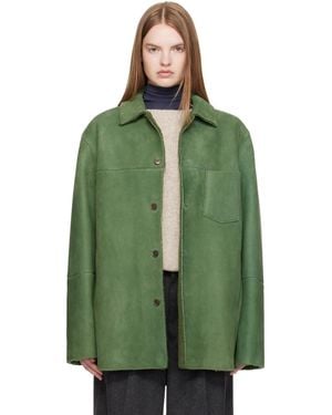 AURALEE Merino Mouton Shearling Shirt Jacket - Green