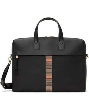 Paul Smith ブラック Folio レザー シグネチャー ストライプ トリム ブリーフケース