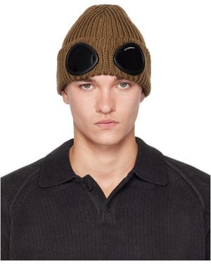 C.P. Company Khaki Extrafine Merino Wool Goggle Beanie - Black