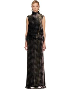 Dries Van Noten Khaki & Printed Evening Maxi Dress - Black