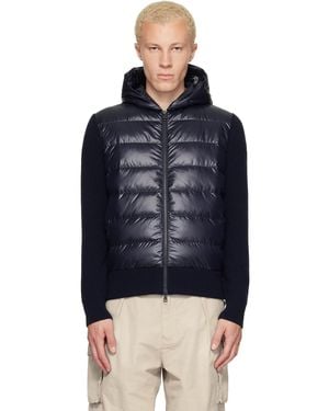 Moncler Blouson Bleu Marine En Laine À Glissière Et À Capuche