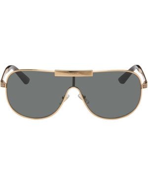 Versace Lunettes De Soleil Aviateur Dorées À Motif Greca - Gris