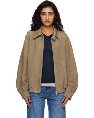 Tonywack Tan Goat Suede Relaxed Bomber Jacket - Blue