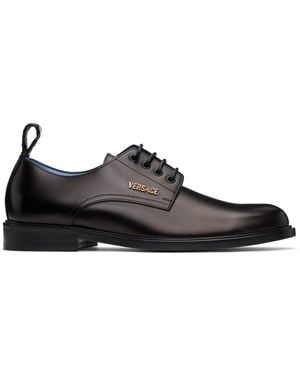 Versace Laced Up Calf Leather Derbys - Black