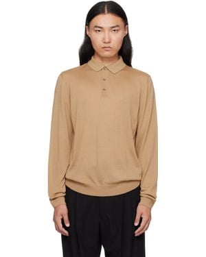 BOSS Tan Long-Sleeved Virgin Wool Polo - Black