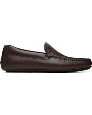 BOSS Woven Vamp Leather Loafers - Brown