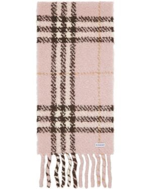Burberry Écharpe Rose En Bouclé De Laine D'Alpaga Mélangée À Carreaux