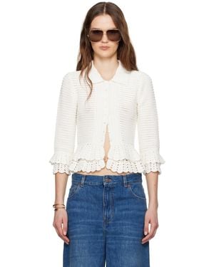 Chloé ホワイト Fitted Ruffled カーディガン