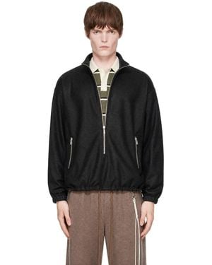 Song For The Mute Drape Wool Long Zip Pullover Jumper - Black