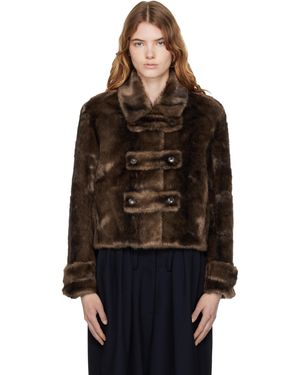 OPEN YY Faux Fur Tab Toggle Jacket - Black