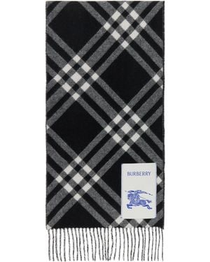 Burberry Écharpe Noir Et Blanc En Cachemire À Carreaux
