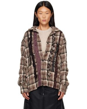 OPEN YY Chemise Froissée Brune À Motif À Carreaux Et À Volants - Marron