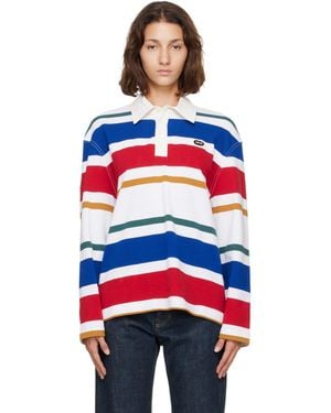 Ami Paris Striped Cotton Ami Patch Polo - Red