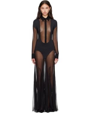 Jean Paul Gaultier Silk Bi Material Maxi Dress - Black