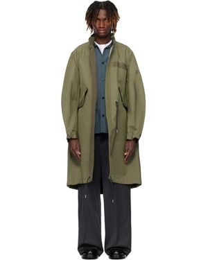 Sacai カーキ 3レイヤー ボンディング コート - ブラック