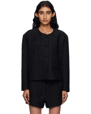 Pushbutton Blouson Noir En Tweed À Encolure Arrondie