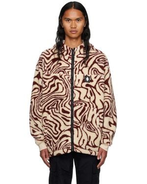 Marcelo Burlon Beige & Burgundy Aop Fluid Jacket - Black